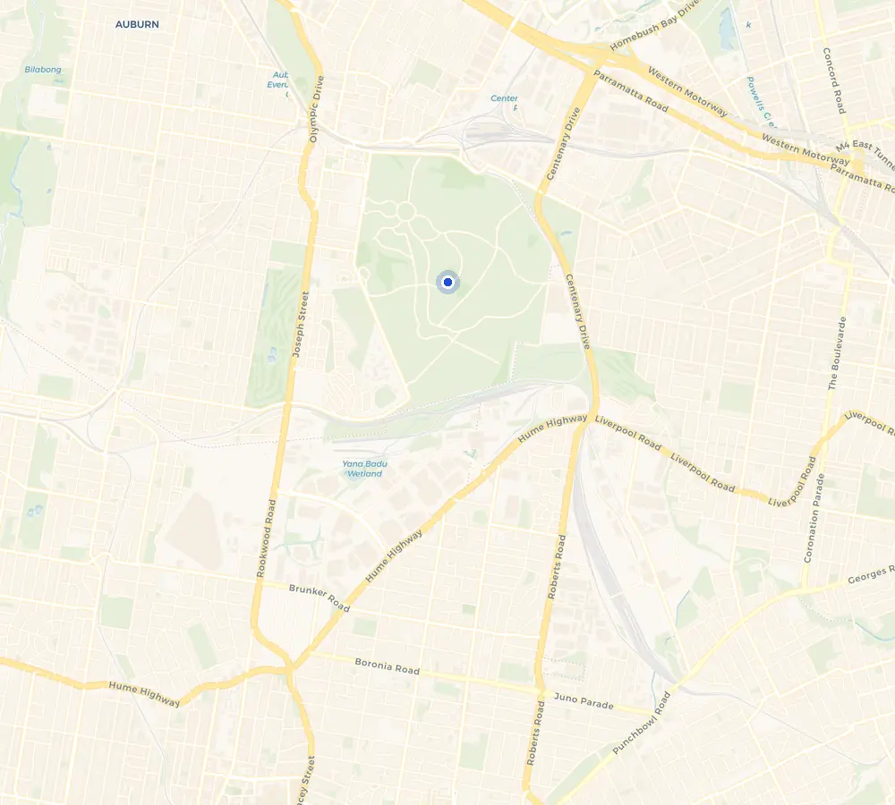 Map of the Rookwood service area and the surrounding Western Sydney, showing Rookwood and the nearby streets we cover.