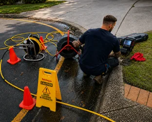 Plumber inspecting a blocked drain in Rookwood