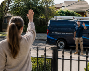 Customer waving goodbye to a Rookwood Blocked Drains plumber